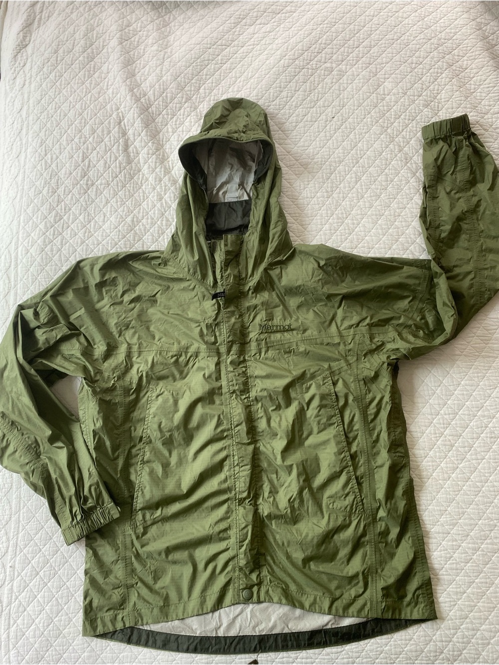 Marmot PreCip Eco Rain Jacket Hooded Windbreaker Gorpcore Travel Olive Green M